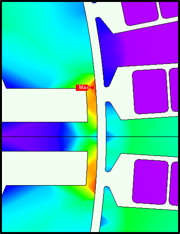 JMAG FEA zoom on magnetic flux density hot spot
