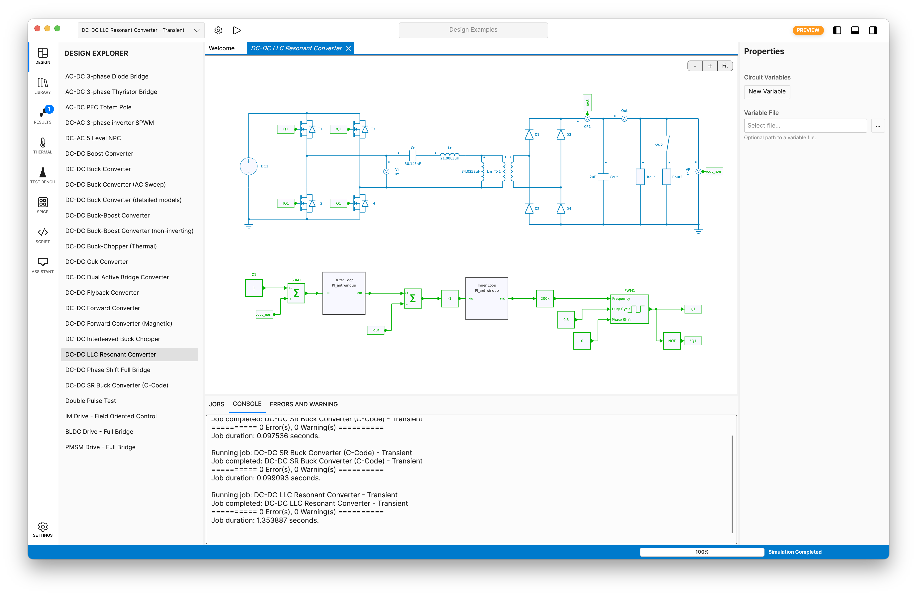 LLC converter simulated in SIMBA Desktop