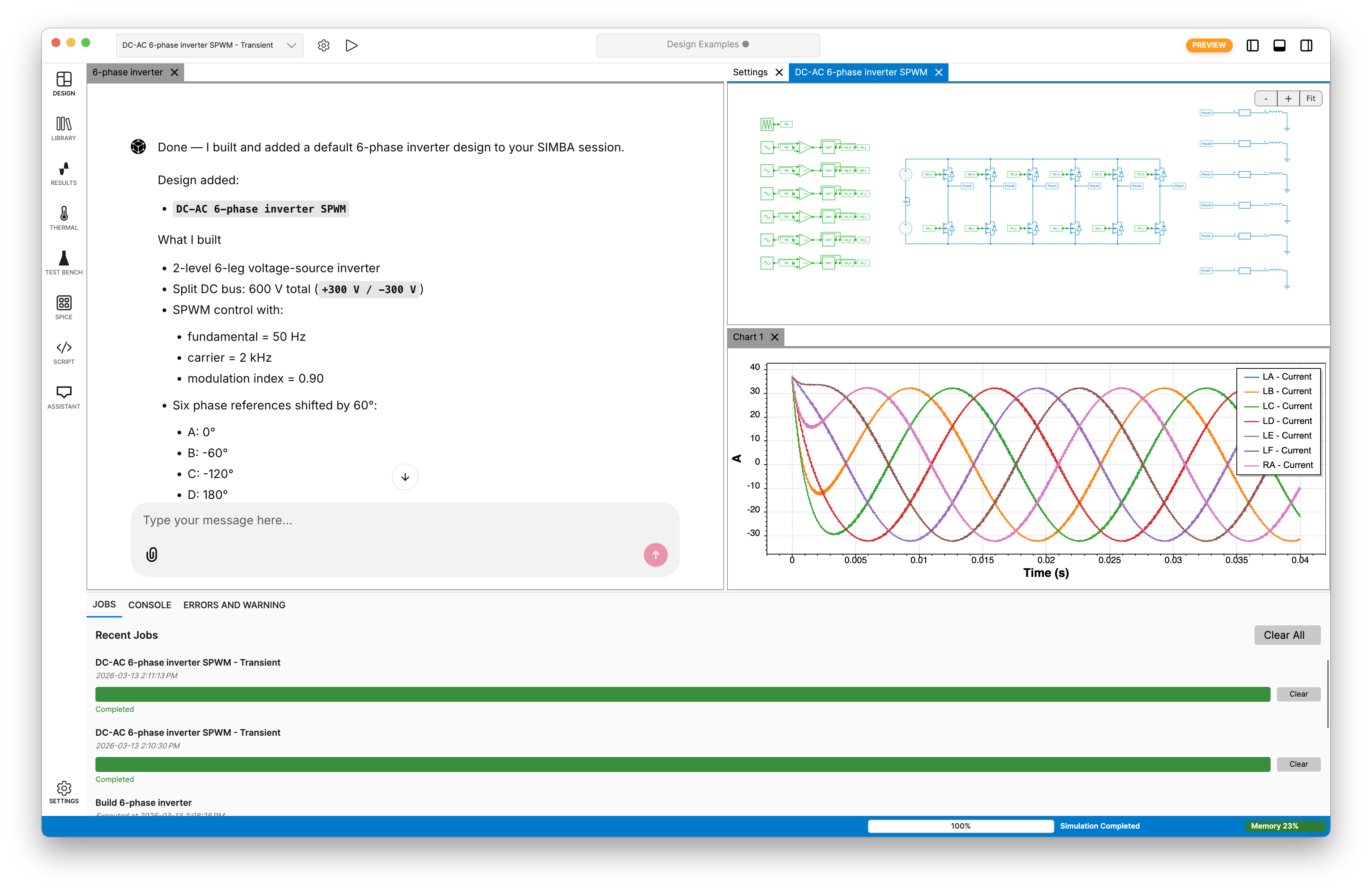 A 6-phase inverter generated automatically by SIMBA Assistant